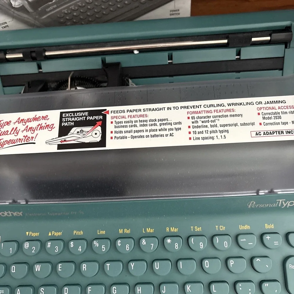 Brother‎ Personal Type Typewriter Py-75 Portable Battery Ac Adapter Paper Card